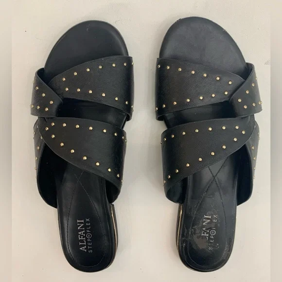 Alfani Black Leather Gold Stud Sandals 9 - Picture 8 of 8
